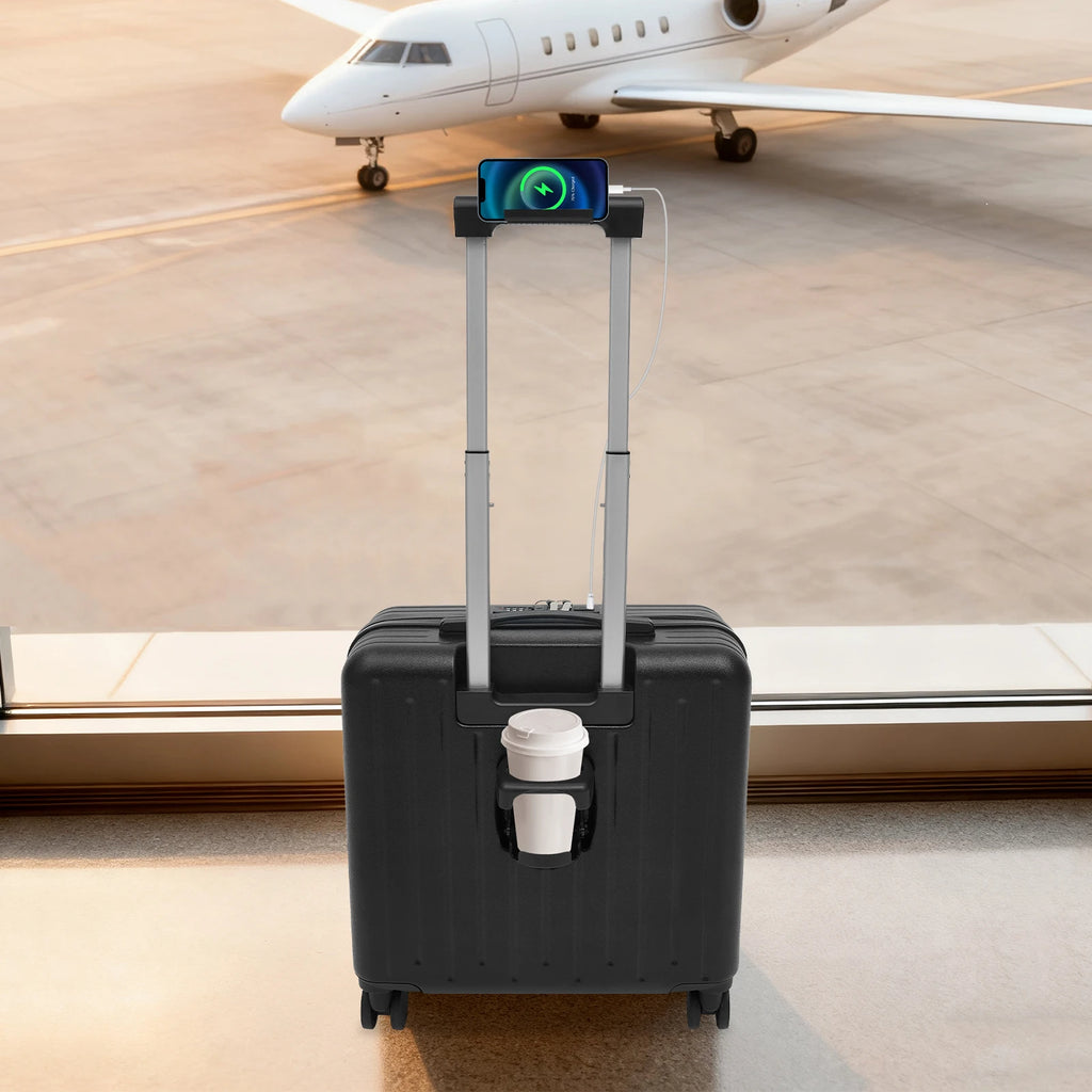 Carry on Luggage Scooter Suitcase Trolley Case 18"ABS Shell Cabin Luggage Front Open Compartment Multifunction Wheels Expandable