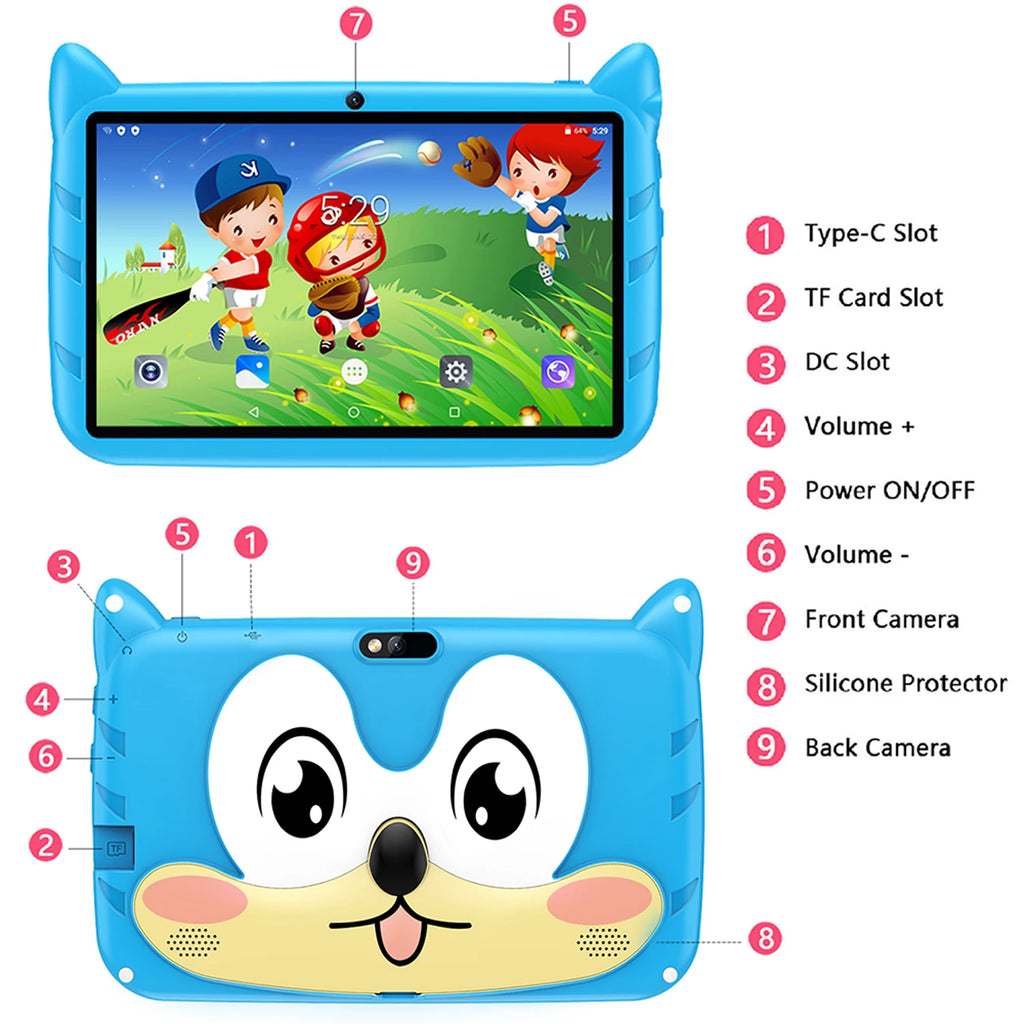 New 7 Inch 5G WiFi Kids' tablets Quad Core 4GB RAM 64GB ROM Dual Cameras Android 13.0 Learning Education Tablet PC 4000mAh