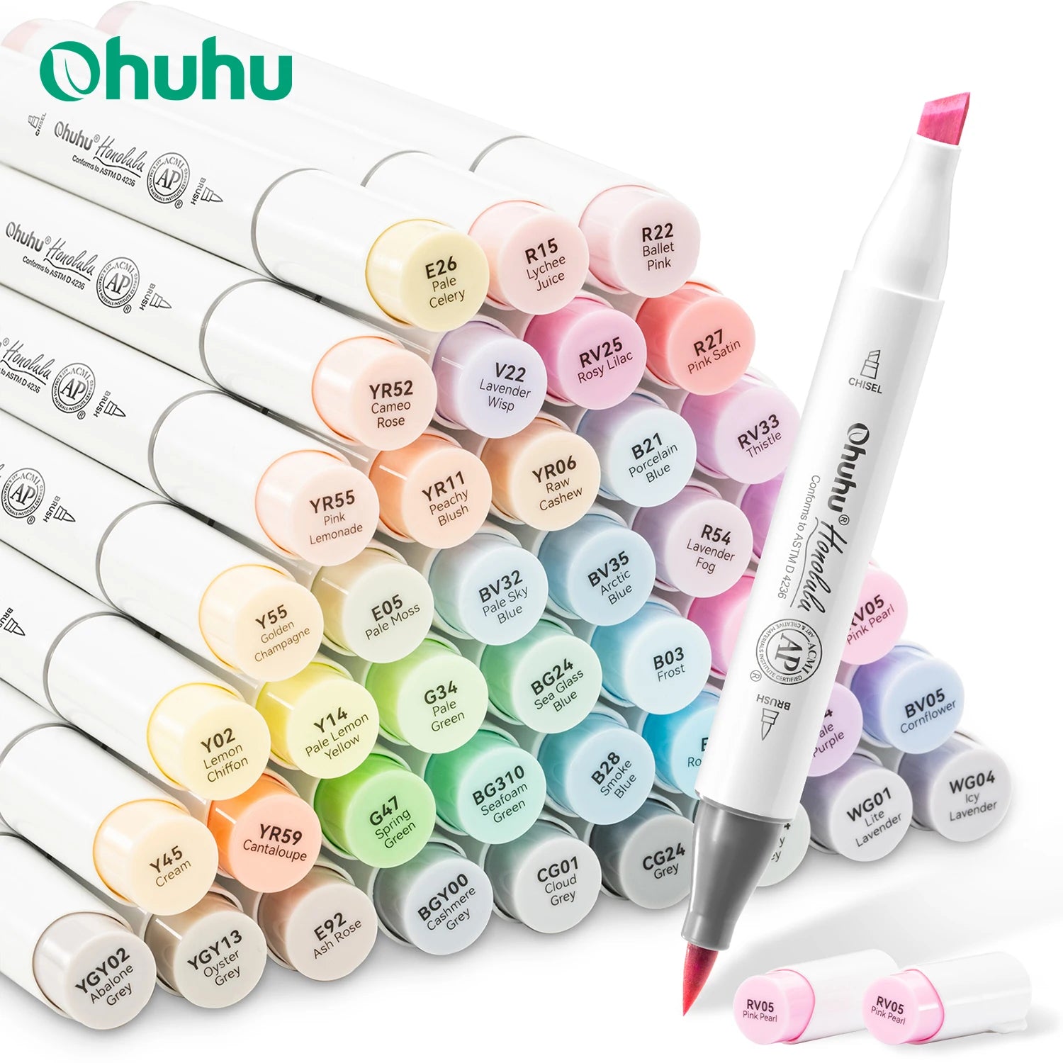 Ohuhu Honolulu 48 Pastel Colors Marker Pen Set Alcohol Art Markers Refillable Dual Tips Sketching Drawing School Art Supplies Main image