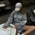 Trendy Loose Letter Jacquard Knitted Pullover Women's 2025 Autumn New Highstreet Gray Black Soft Sweater Hottie Versatile Pieces