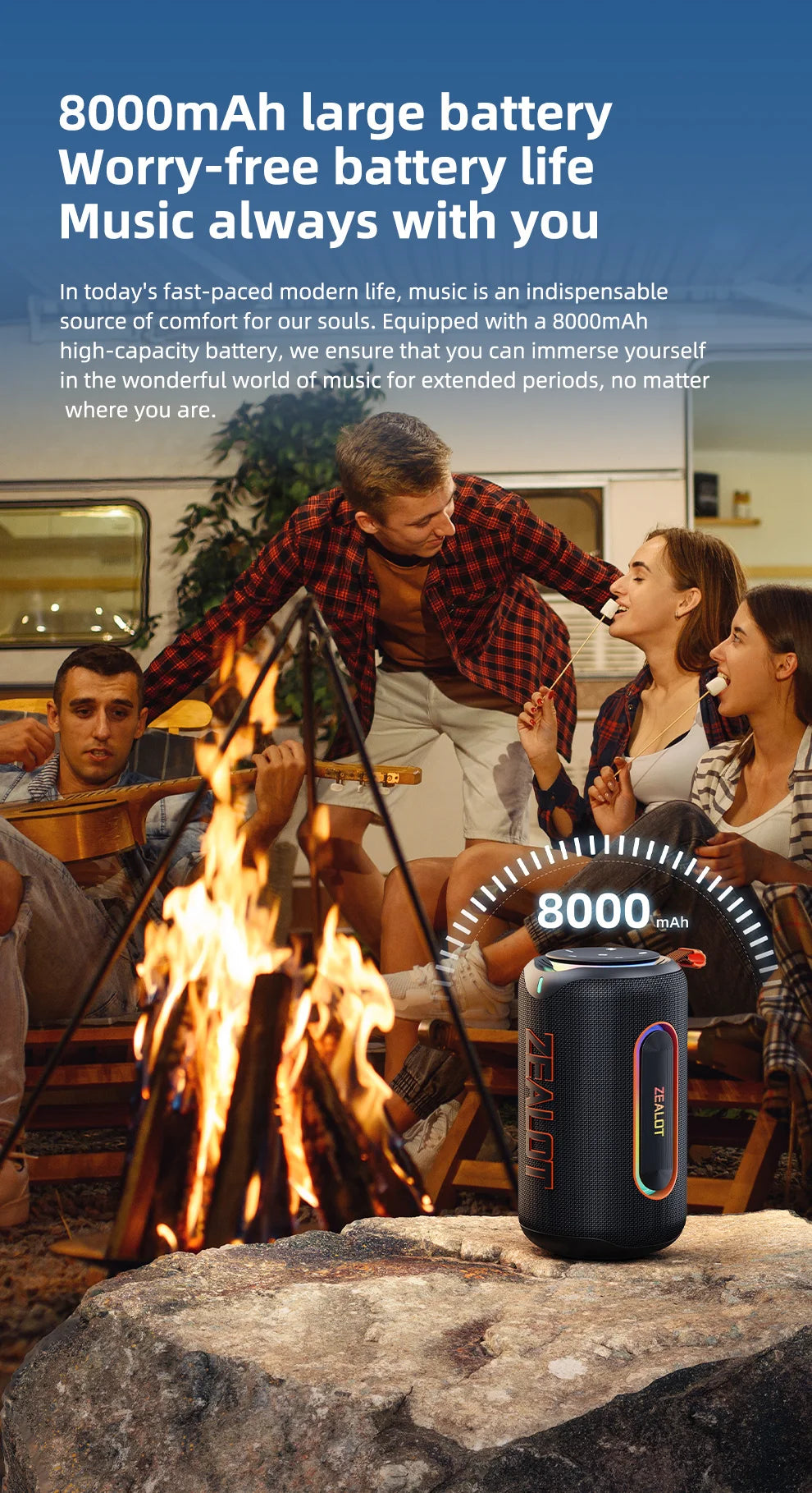 ZEALOT_MP1 Portable Bluetooth Speaker 60W StormBox Blast Outdoor Wireless Speaker IPX6 Waterproof Party Camping Speaker 12H ZEAL