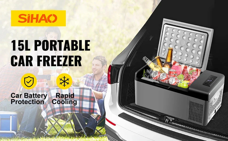 Sihao Mini Fridge Refrigerator Portable Car Freezer 15L/20L 12V/24V Compressor Cooler for Traveling Camping Outdoor Activities