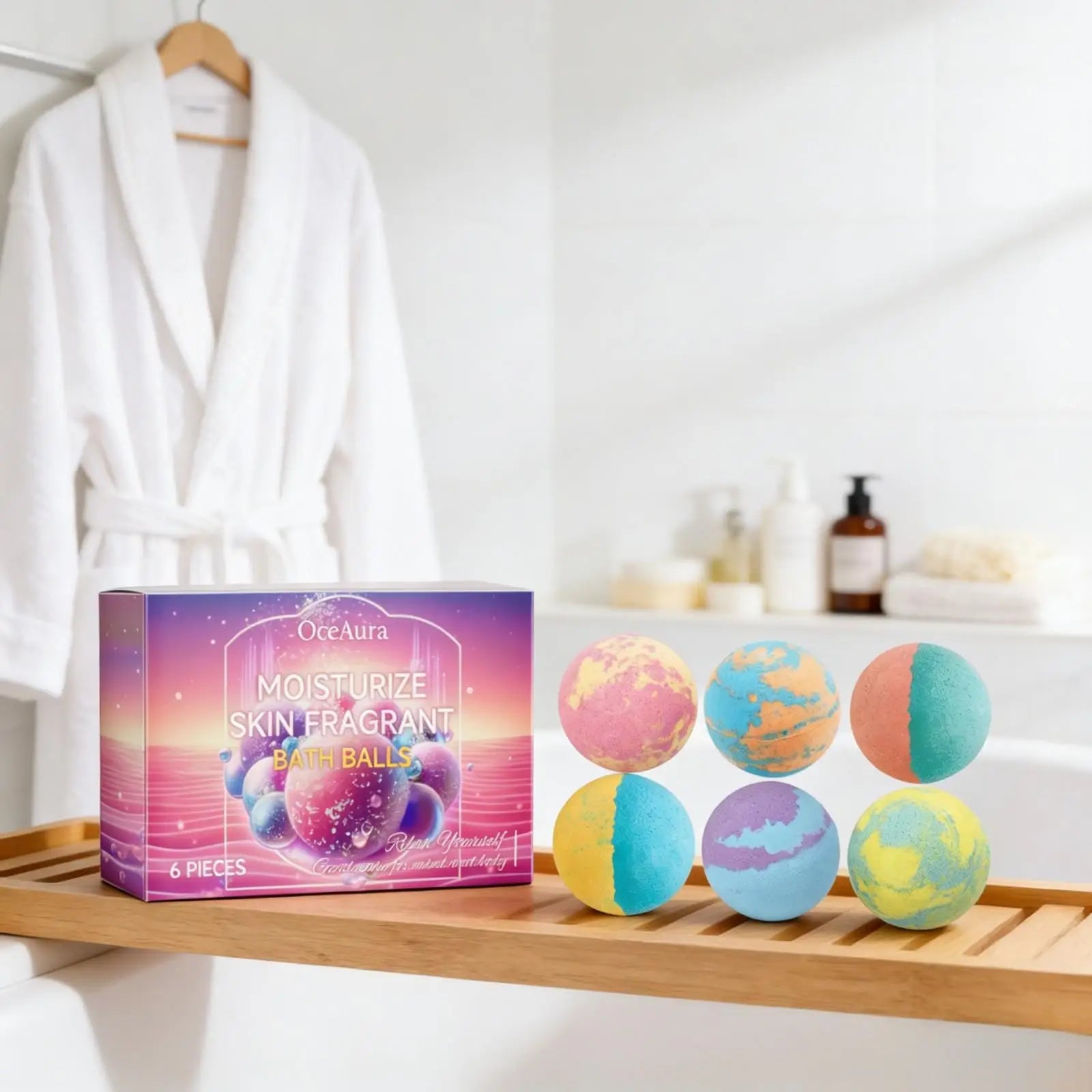 OceAura Bath Bubble Balls Soft Smooth Clean Body Care Moisturizing Skin Elasticity Enhanced Shower Products Gift Sets for Woman