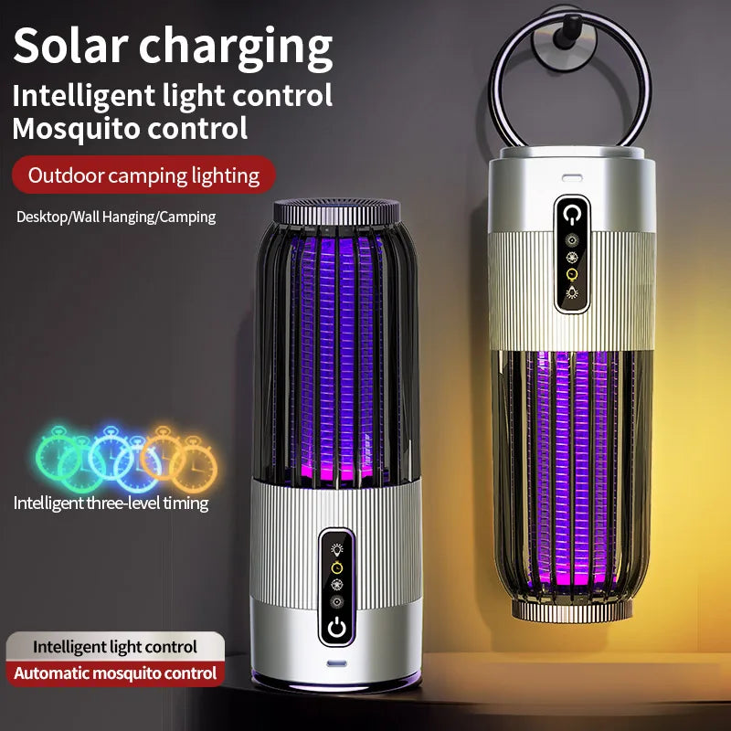 2500V Solar Powered Mosquito Killer Solar Charging Outdoor Camping Mosquito Lamp 3-Level Timing Control Mosquito Terminator