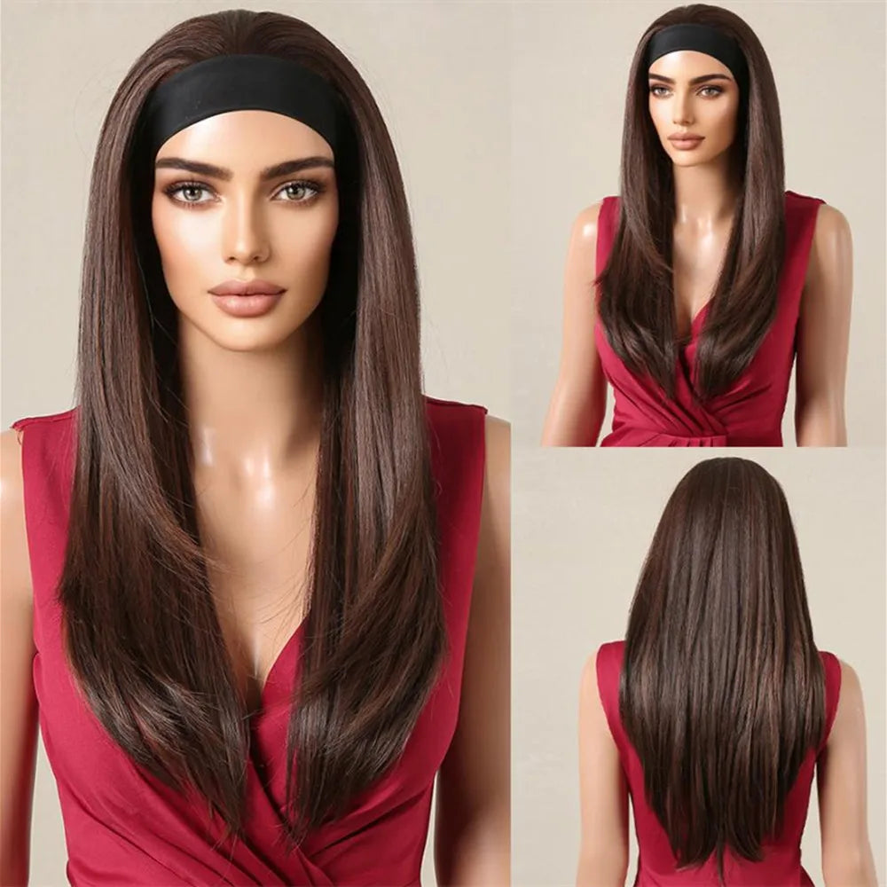 ALAN EATON Long Blonde Synthetic Headband Wig Ombre Blonde Straight Hair Wigs Natural Looking Heat Resistant Fiber for Daily Use