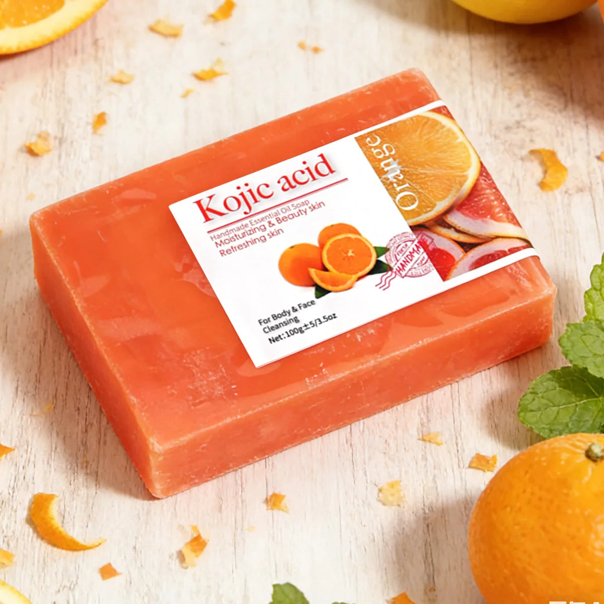 2Pcs/100G Kojic Acid Sweet Orange Handmade Essential Oil Soap Gently Cleanses Face and Body Handmade Soap
