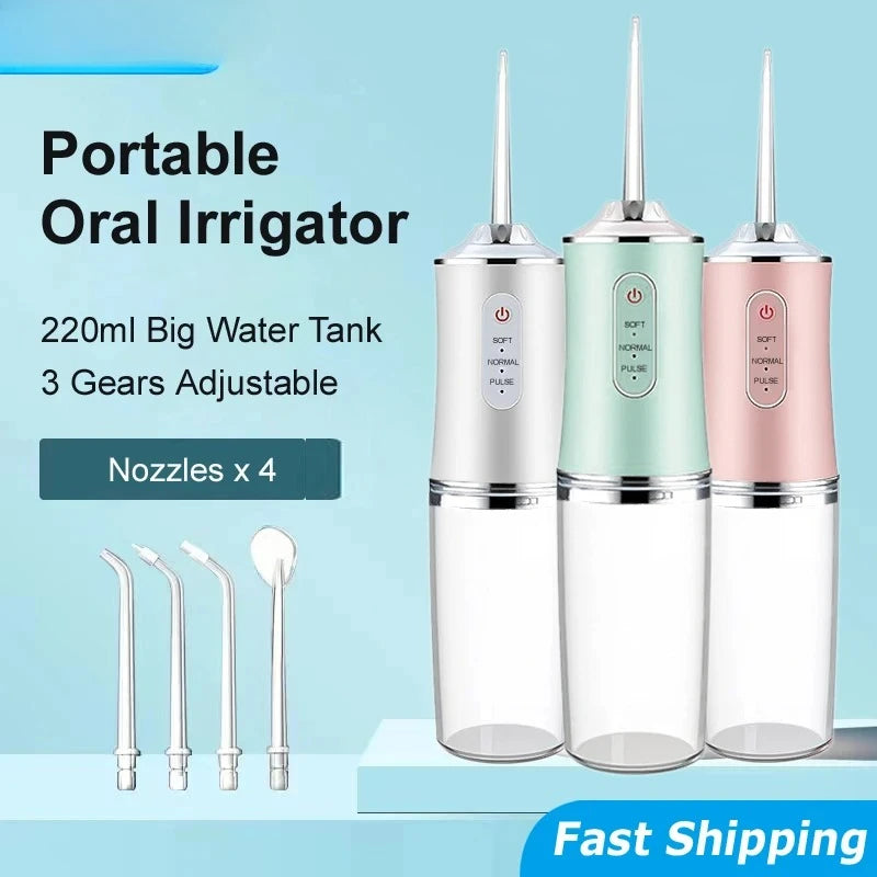 Portable Smart Electric Oral Irrigator 4 Jets 3 Modes USB Rechargeable Cordless Water Flosser Jet Irrigator Dental Teeth Cleaner