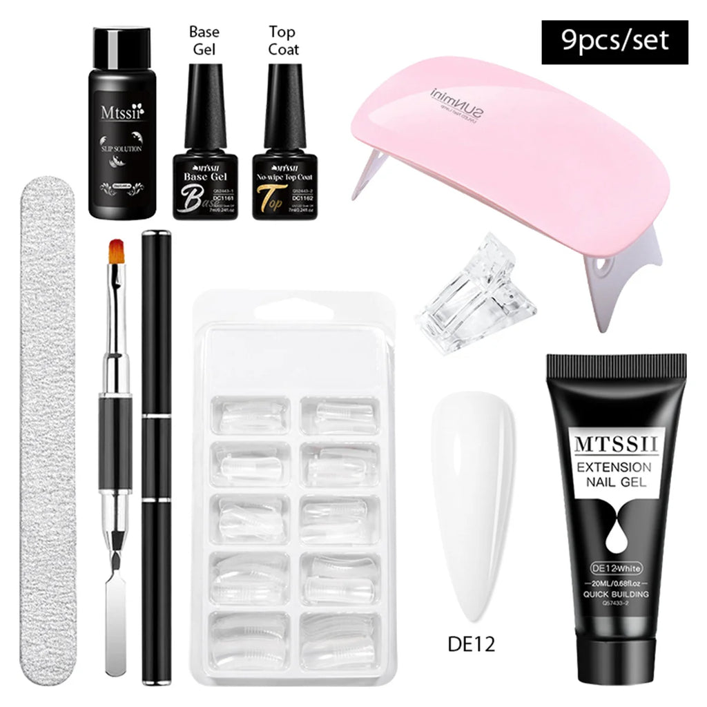 24PCS/Set 20ml Poly Naili Extension Gel  Kit Mini UV Lamp Sealer With Base Top Coat Professional Poly UVNail Gel Kit Starter Kit