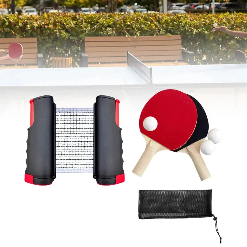 1 Set Ping Pong Paddles Set Retractable Net Exercise Table Tennis Set Rackets Balls for Family Home Gym Player Traveling Sports Main image