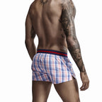 SEOBEAN Classic Plaid Mens Boxer Shorts 100% Cotton Underwear Boxershorts U convex Pouch Arrow Panties Shorts Men Sleep Bottoms