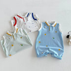2026 New Summer 0-2Y Baby Clothes Cartoon Print Sleeveless Polo Romper Breathable Mesh Fabric with Placket Snap Closure
