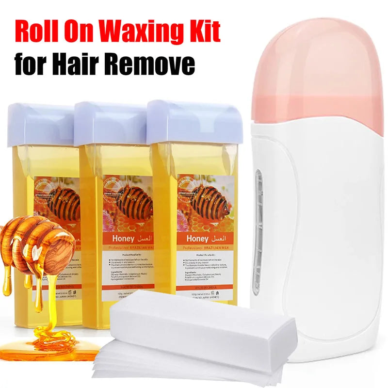 Roll On Waxing Kit With Wax Cartridges And Wax Strips 3 In 1 Soft Wax Heater Kit Hair Removal Wax Wax Paper Waxing Kits Warmer Main image
