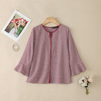 ZANZEA Women Summer Plaid Patchwork Blouse 3/4 Flare Sleeve Cut Out Tops Casual Loose Shirt Retro Chemise Female Work Blusas