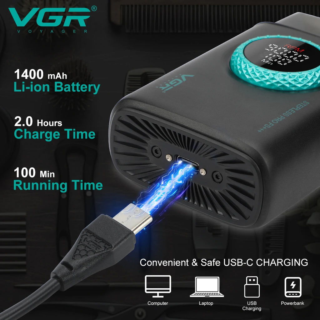 VGR high-end men's shaver alloy reciprocating three blade shaver LED intelligent digital display 9000 speed hair trimmer V-378