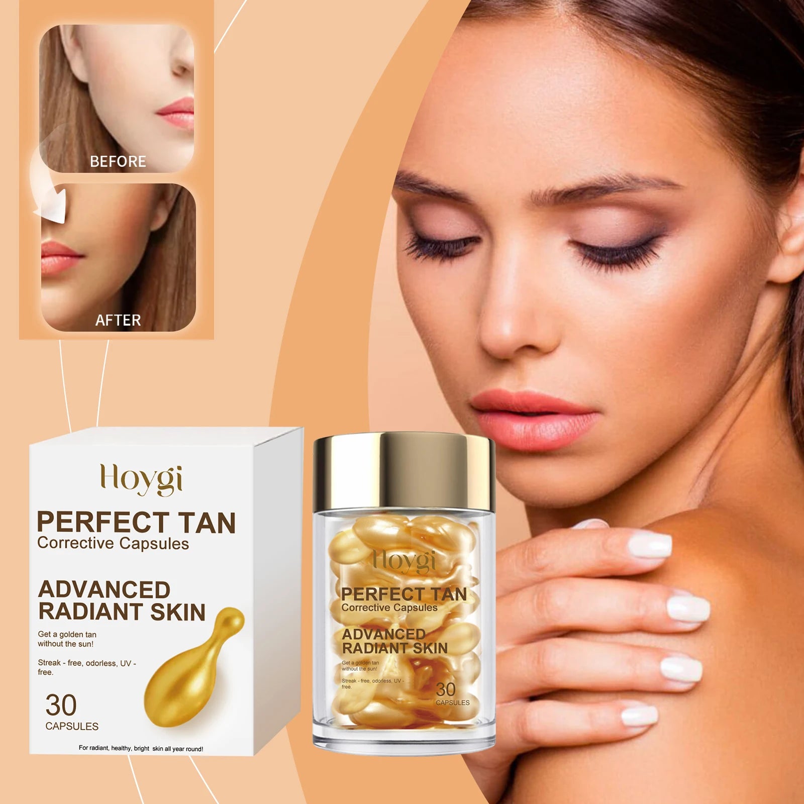 Portable Tanning Capsule Accelerate Natural Bronze Tan Moisturizing & Soothing Even Skin Tone Sunless Self-Tanning Serum