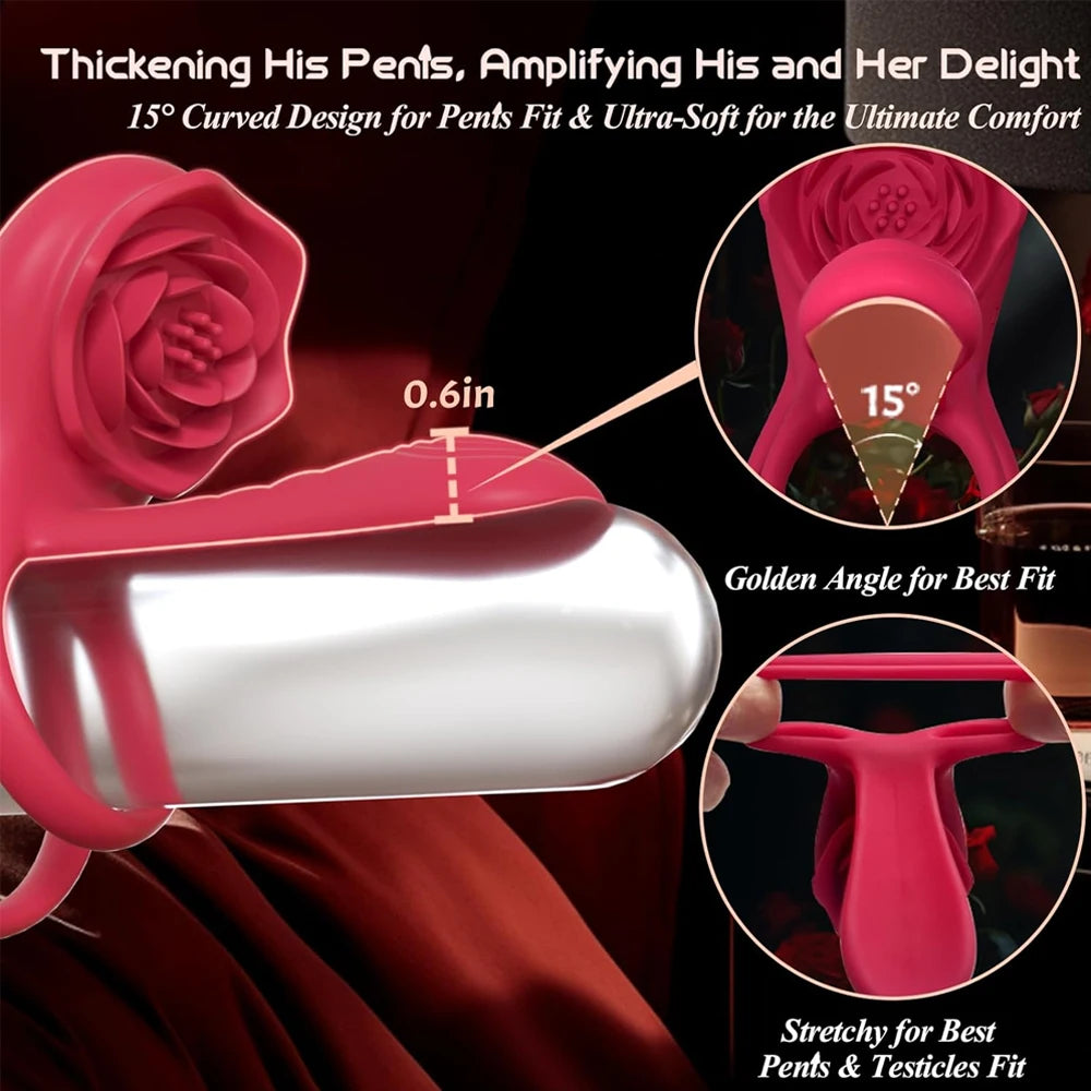 Rose Penis Ring Vibrator Female G-spot Clitoral Stimulation Male Ejaculation Delay Silicone CockRing Adult Sex Toy for Couples