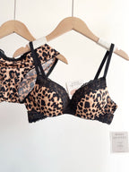 Sexy Leopard Print Lingerie Set Women Wireless Invisible Push Up Small Breasts,adjustable A To C Cup,sheer Lace Pure Design, S-X