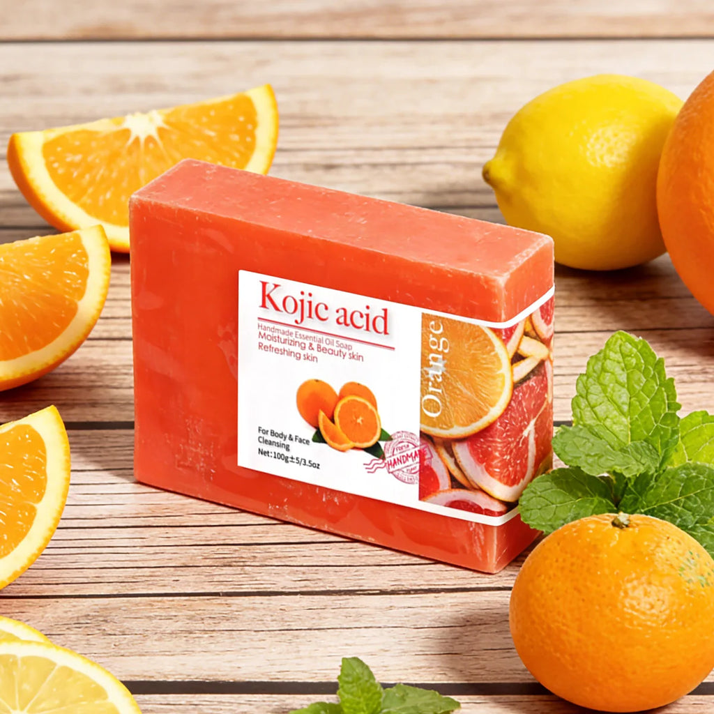2Pcs/100G Kojic Acid Sweet Orange Handmade Essential Oil Soap Gently Cleanses Face and Body Handmade Soap