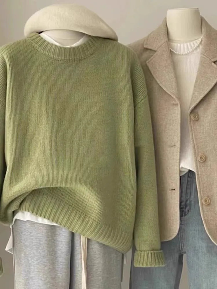 Soft waxy round neck 100 pure cashmere sweater women's loose sweater autumn and winter short base sweater