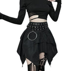 Summer Fashion Short Skirts New Sexy Women Gothic Punk Irregular Skirts Solid Color Drawstring Tie-Up Ruched Ruffles Mini Skirt