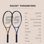 RaceRun-MAX Composite Carbon Tennis Racket, 295±10g Lightweight, 325mm Balance, One-Piece Stable Frame, 50-60lbs, for Advanced