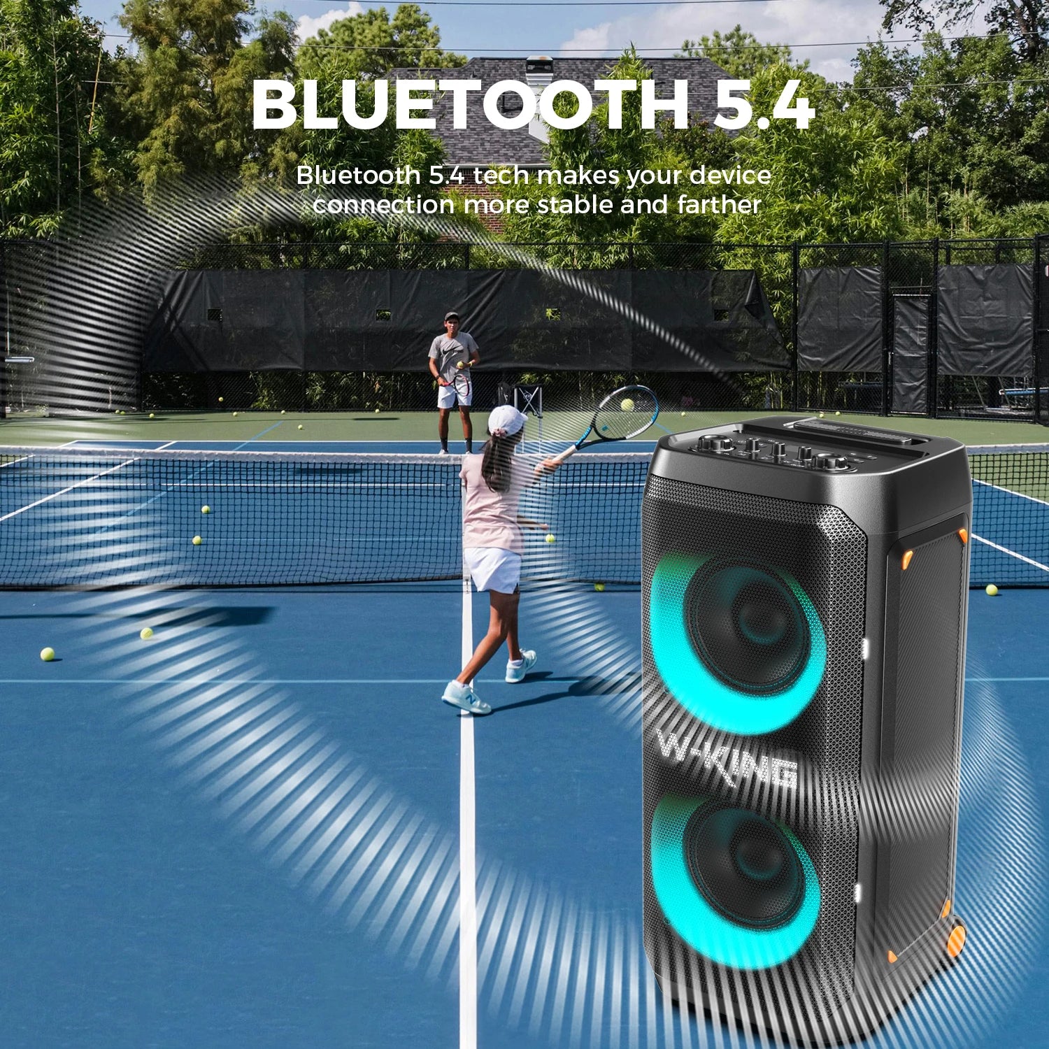 W-KING T12 Tragbare Bluetooth-Lautsprecher-Box mit 370W MAX Pro Sound, Lichtshow, CSB, Bass Boost, Rollen und Teleskopgriff