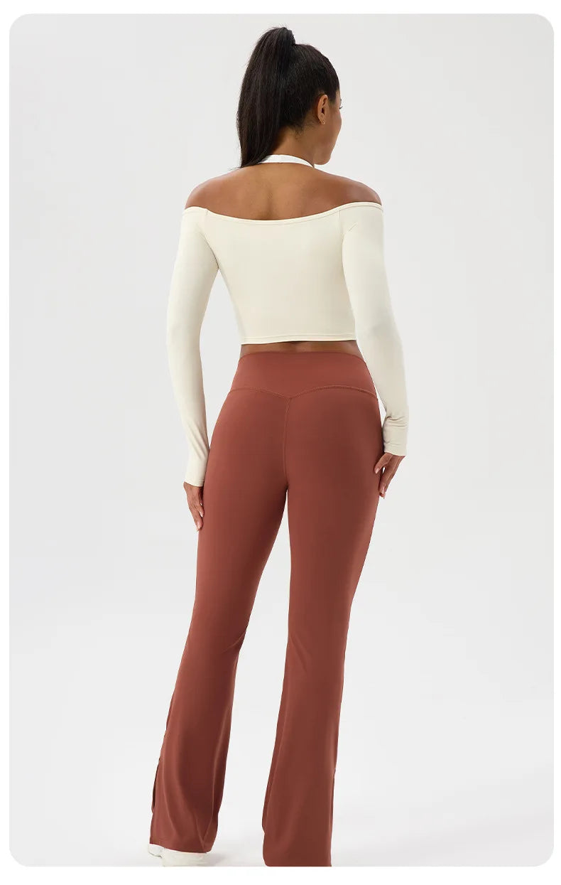 Yoga long-sleeved T-shirt women's one-shoulder sexy tight fitness wear top nude feel quick-drying sports sleeved Yoga Shirts