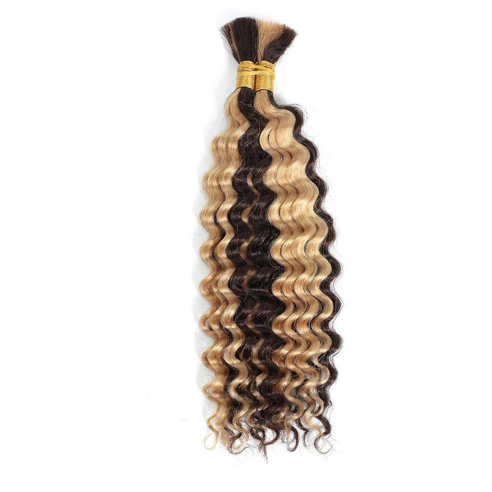 P4/27 Highligt Deep Wave Bulk Human Hair Braiding Blonde Curly Brazilian Human Hair Extensions for Micro Braiding No Weft