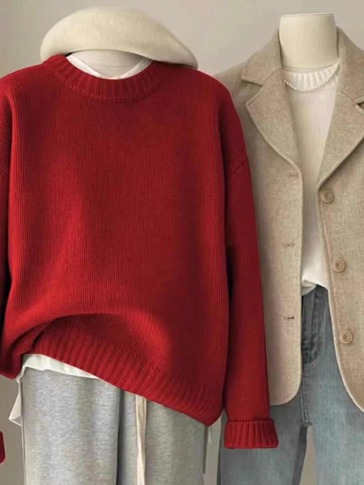 Soft waxy round neck 100 pure cashmere sweater women's loose sweater autumn and winter short base sweater