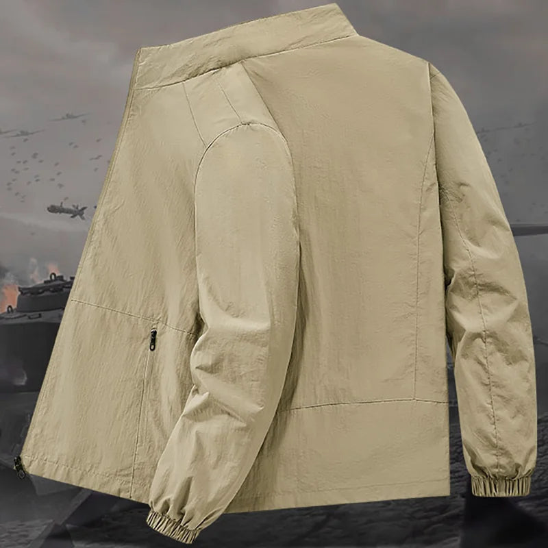 Men's Stand Collar Jacket Spring Breathable Lightweight Anti-Wrinkle Windbreaker Outdoor Sport Casual Quick-Drying Work Jackets