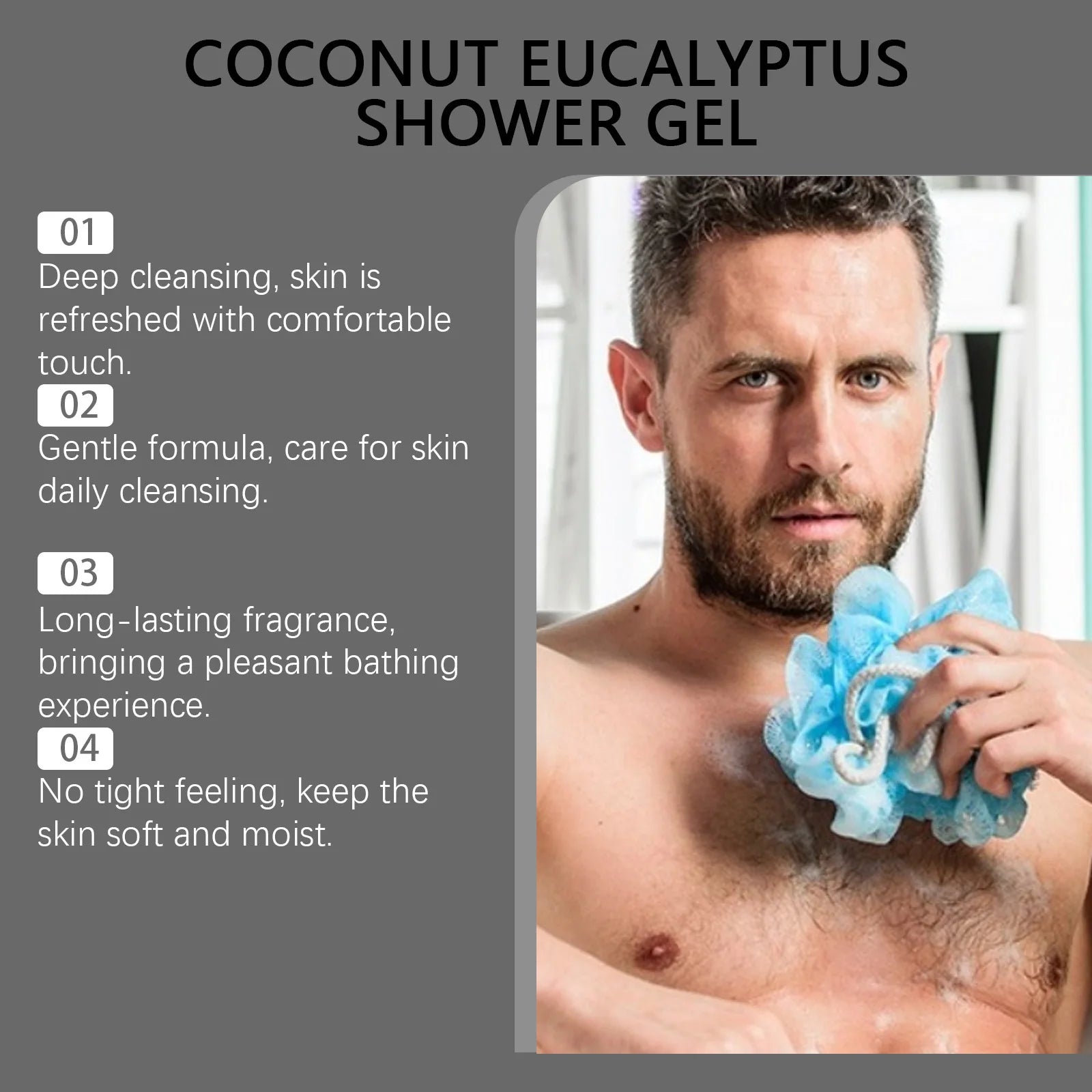 Men's Eucalyptus Coconut Body Wash Deep Cleansing Shower Gel Refreshing Scent Long Lasting Fragrance Oil Control 100ml