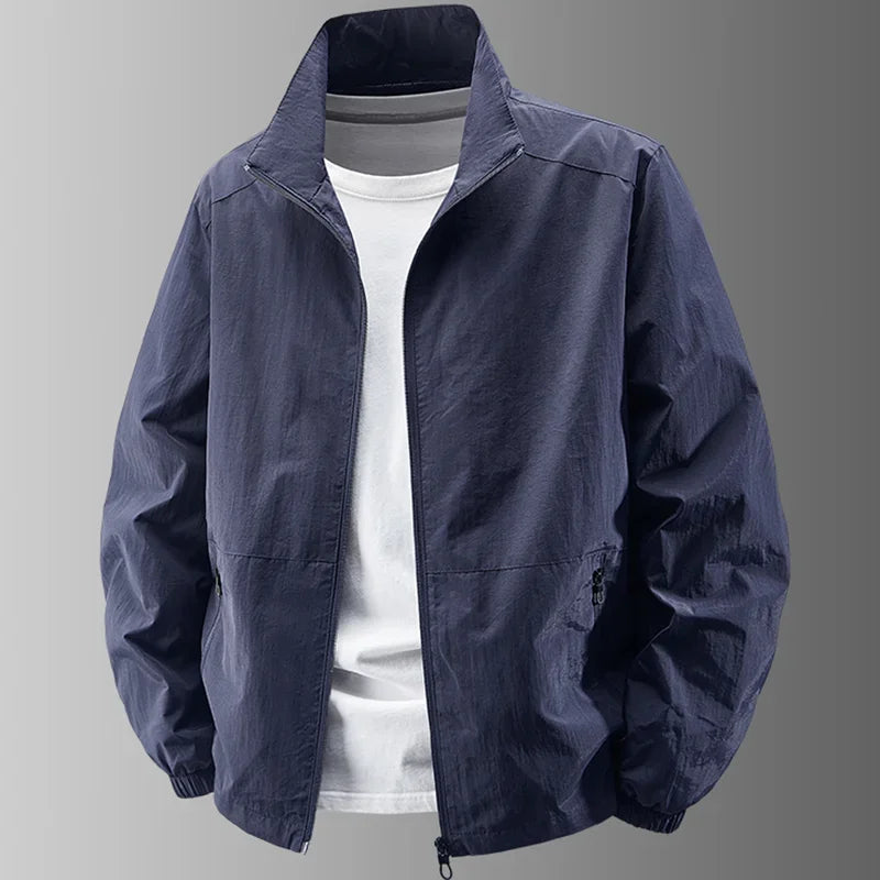 Men's Stand Collar Jacket Spring Breathable Lightweight Anti-Wrinkle Windbreaker Outdoor Sport Casual Quick-Drying Work Jackets