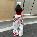 2026 summer spring teens tracksuit Girls cloth heart graffiti 1pc t-shirt top or long wide leg pant Kid 4 6 7 8 9 10 12 14 year