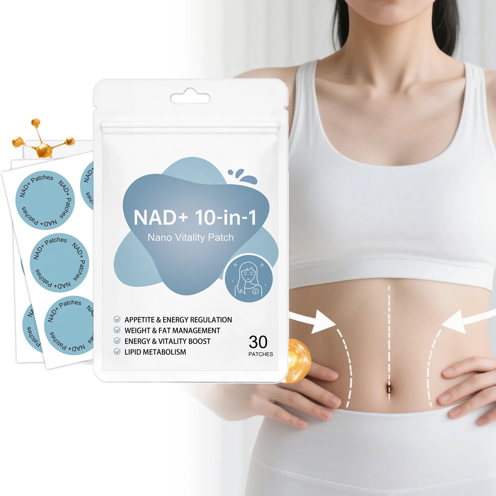 NAD Supplement Patches Enhance Cellular Energy Immune Support Rejuvenating Skin Lasting Slimming NAD+ Boosting Transdermal Patch Main image