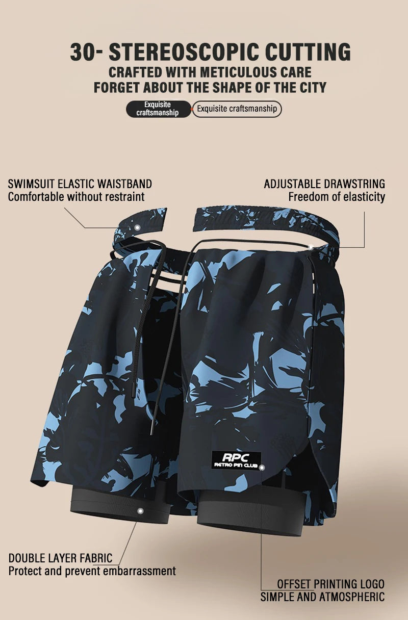 Adult Swimming Trunks Men Boxer Brief Swimsuit Set New Beach Adult Beach Shorts Quick Drying Surf Trunks with Lining Swim Pants