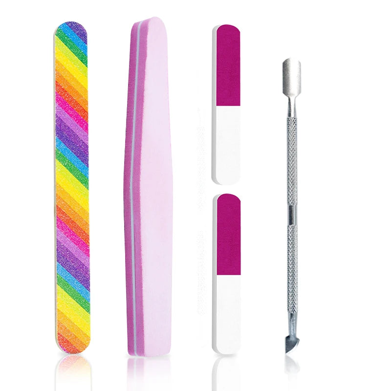 6Pcs/Set Professional Nail Files Manicure Sets Nail Suit Nail File Buffer Block Grinding Strip Cuticle Pusher Steel Pushing KIts