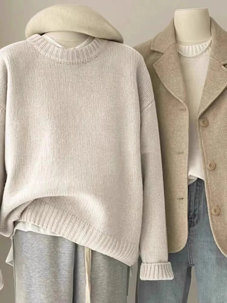 Soft waxy round neck 100 pure cashmere sweater women's loose sweater autumn and winter short base sweater