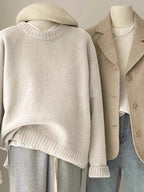 Soft waxy round neck 100 pure cashmere sweater women's loose sweater autumn and winter short base sweater