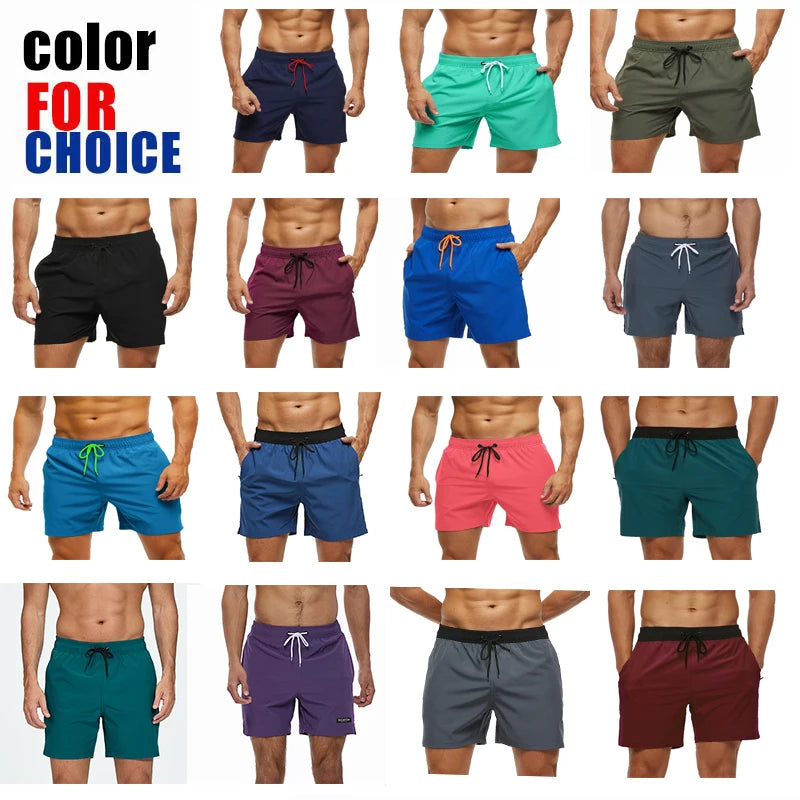 Escatch 2026 Summer Man Swimwear Solid Multicolor Polyester Mesh Liner Side Zipper Pocket Maillot De Bain Homme Sport Shorts