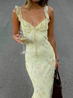 Cryptographic Summer Floral Print Plunge Maxi Dress Outfits Sexy Backless Fairy Sun Dresses Vacation Beachwear Vestido Coquette
