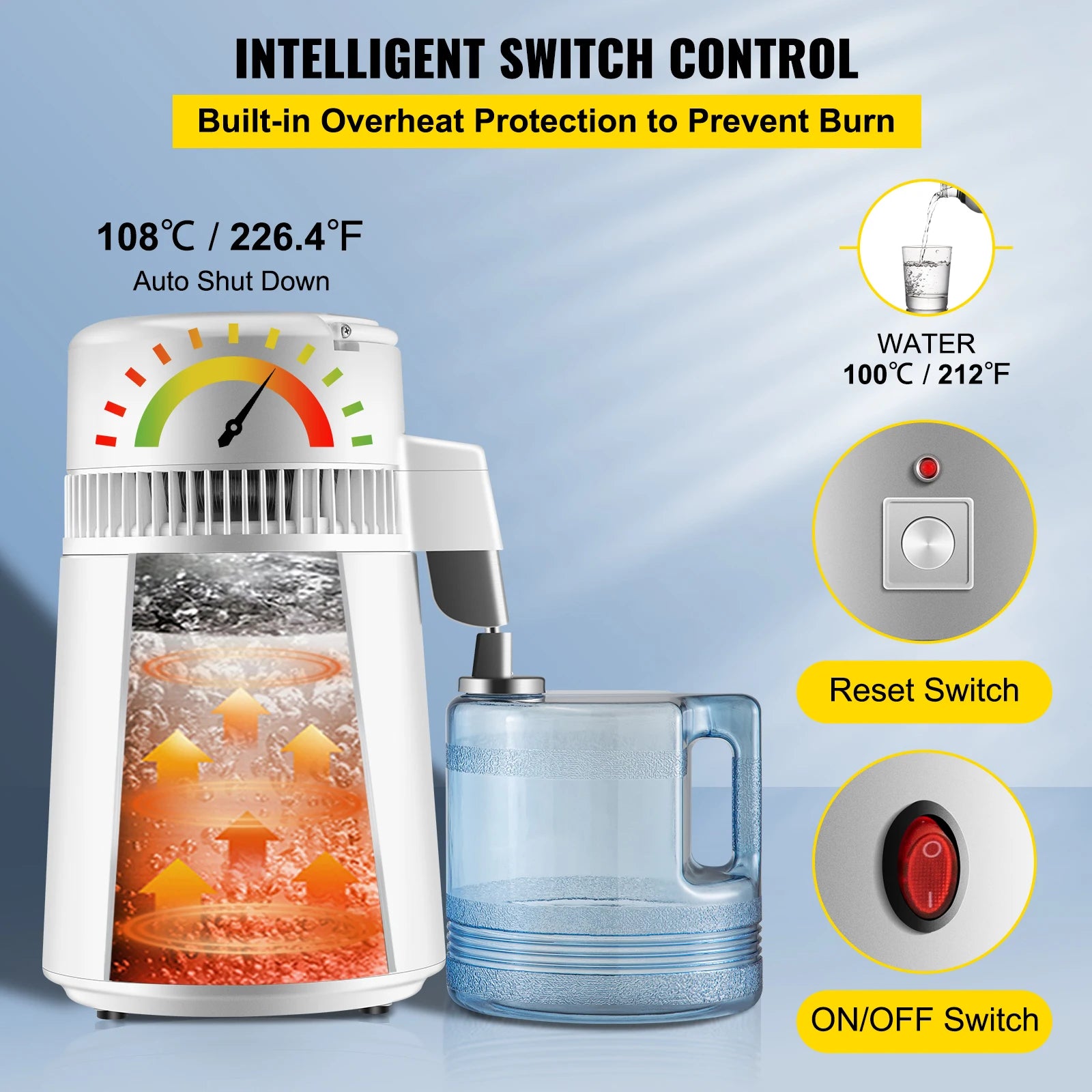 SucceBuy 4L Water Distiller Purifier Filter Dispenser Heating Drinking Bottle Softener 304 Stainless Steel Home Appliance Secondary image