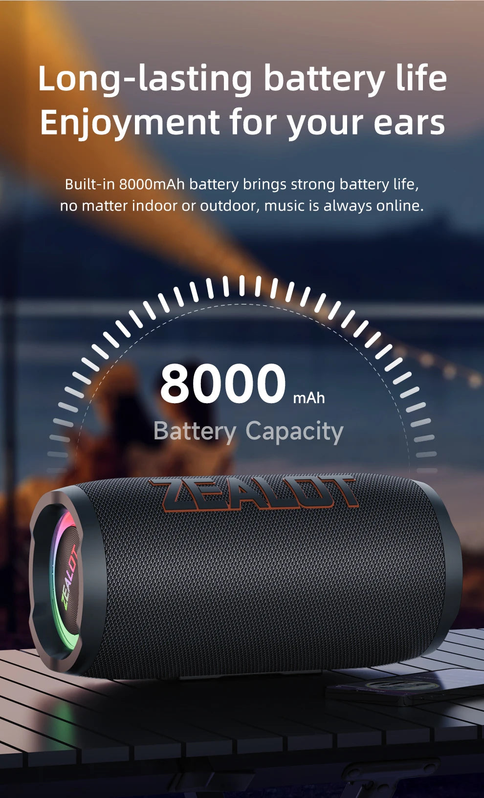 ZEALOT-S76 50W Portable Super Subwoofer Portable Speaker Home Outdoor Waterproof Column Bluetooth Speaker Sound Box