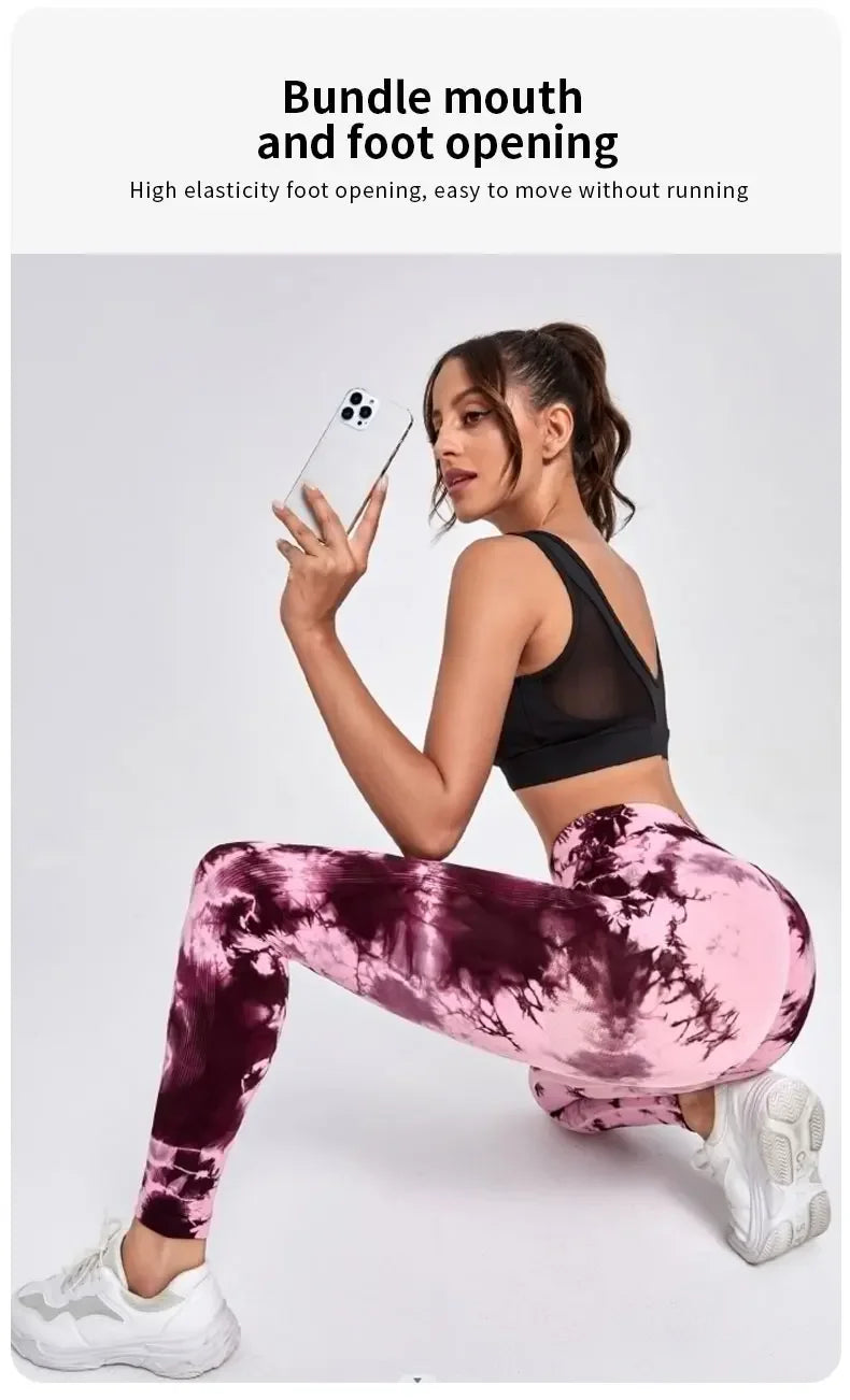 Women's Tie Dye Nine Tenths Leggings High Waist Yoga Pants Soft Stretchy Workout Running Pants Breathable Comfortable