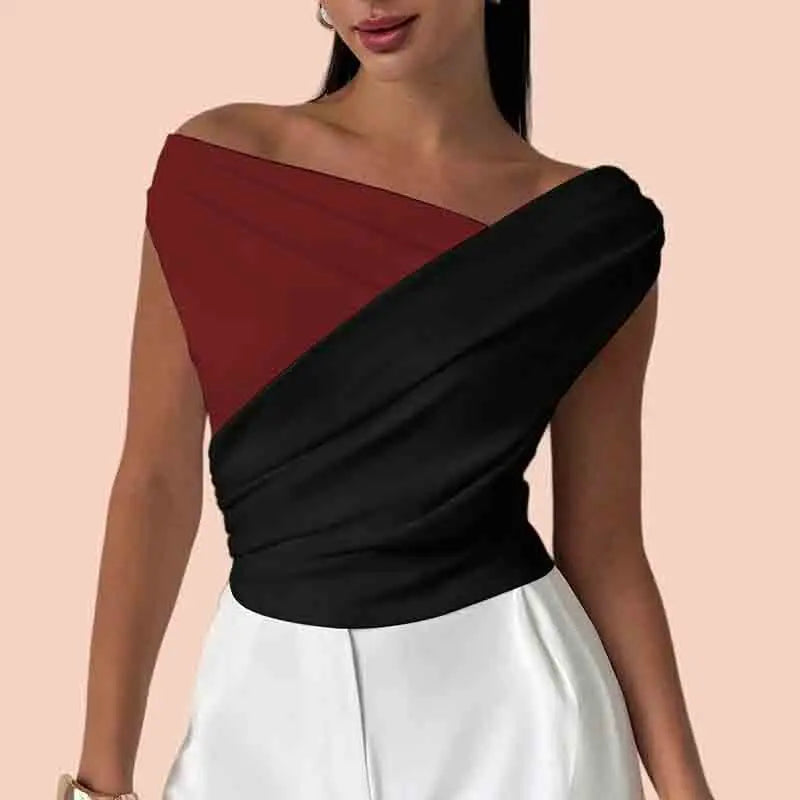 Sexy Short Sleeve Shirt Women Off Shoulder Patchwork Color Basic Tops Woman Summer Blouses Female Elegant Shirt