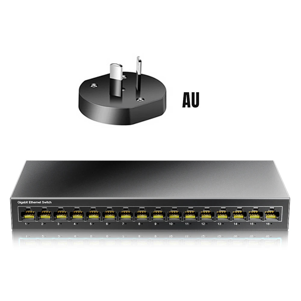 AMPCOM Network Switch 16 Ports Switch Ethernet 1000Mbps Gigabit High Performance Smart Switcher RJ45 Hub Internet Injector
