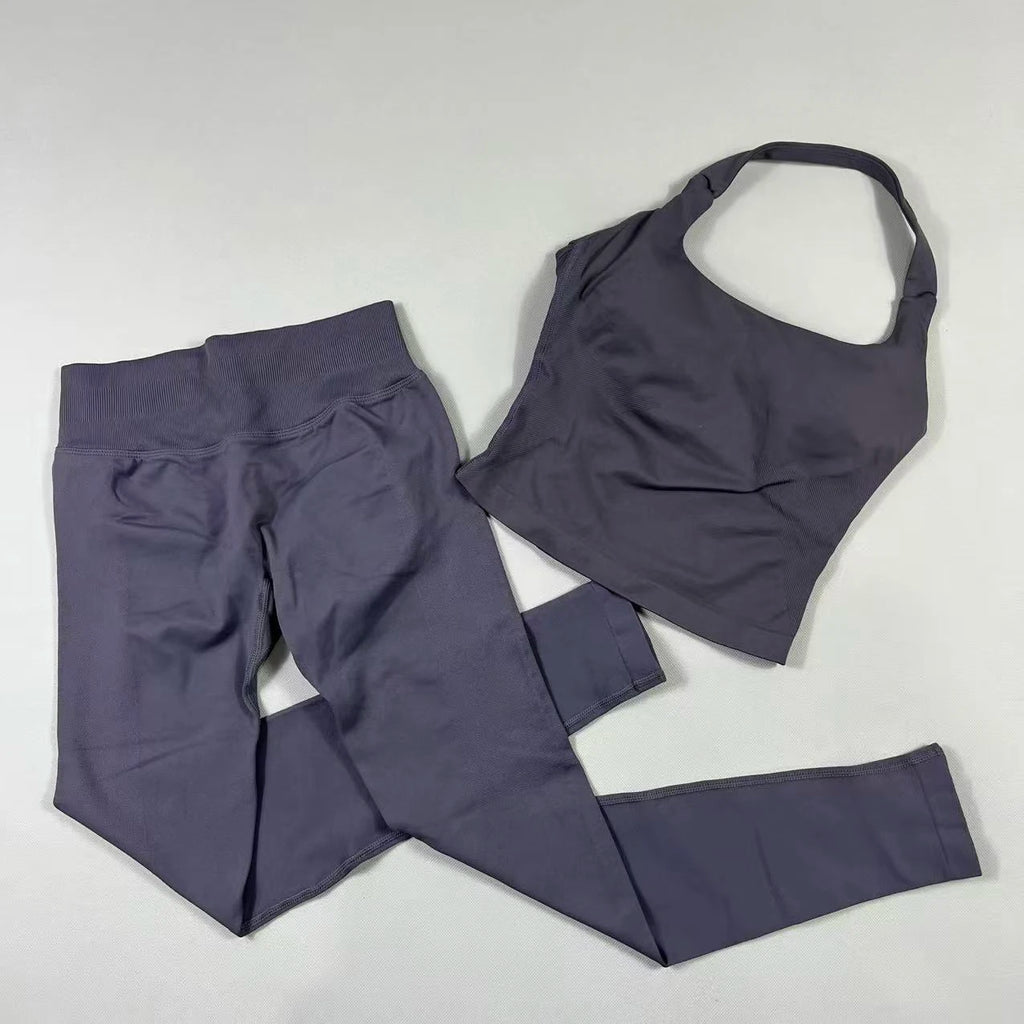 NO LOGO Yoga outfit sports Impact gym set Halter Top and leggings pant sets Backless halterneck High stretch sportswear
