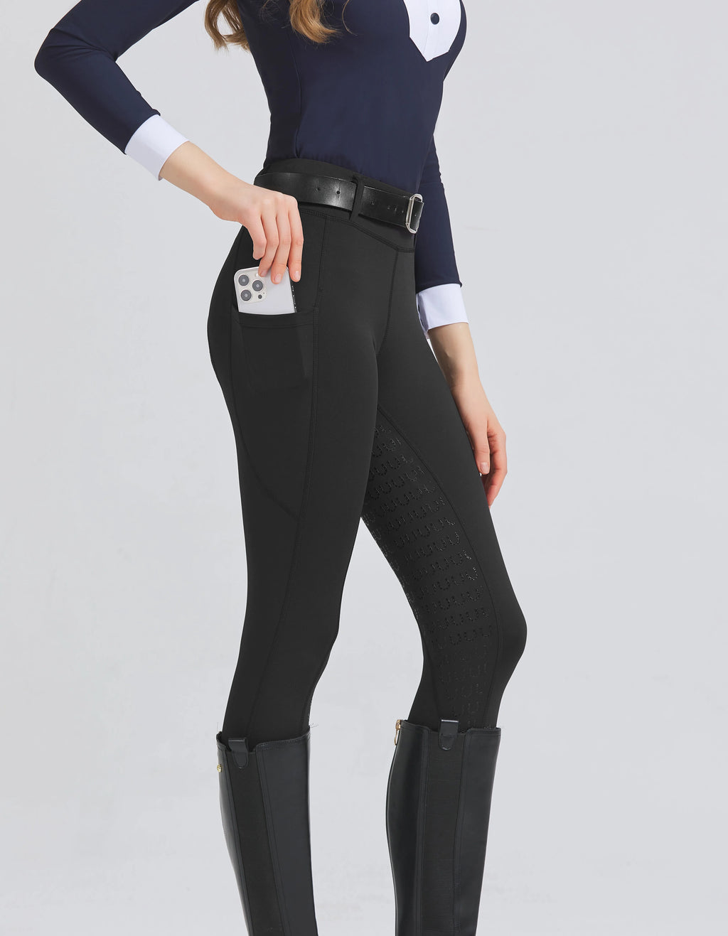 Spring and summer riding pants women's knitted high-stretch, slim-fitting silicone riding pants tight riding pants breathable we
