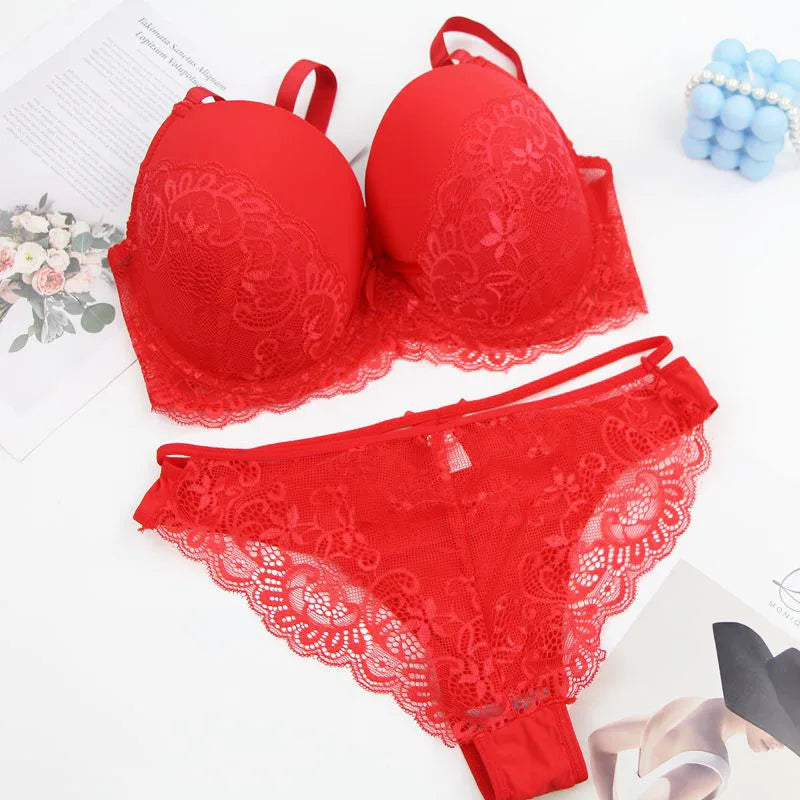 DaiNaFang Sexy Bras Set Green Black Beige Red White Purple Lace Bow Floral Underwear For Women Plus Size Lingerie