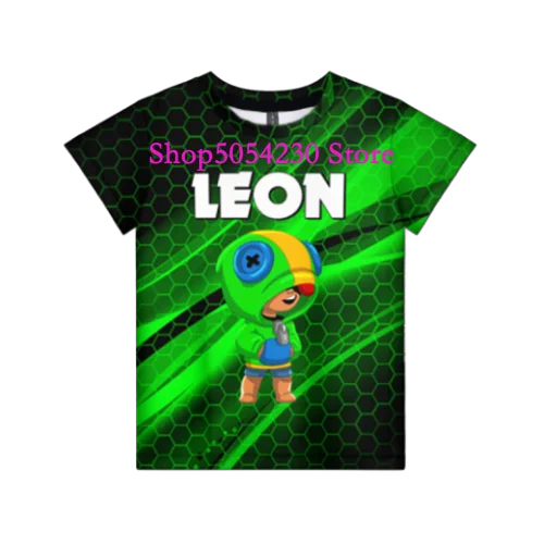 Boys Summer T-shirt Tees Brawl-Stars Anime Figures Leon Cartoon Characters Kids Cosplay Costumes Crow T Shirt Christmas Gifts