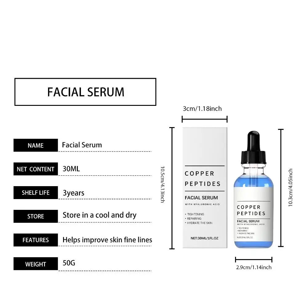 Copper Peptide Serum Anti Wrinkle Remover Antioxidant Tighten Skin Barrier Repair Deep Hydration Hyaluronic Acid Face Serum